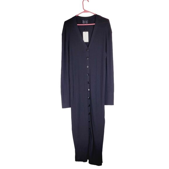 New Line and Dot Simone black ribbed slinky knit button front maxi dress size XL - Picture 2 of 14